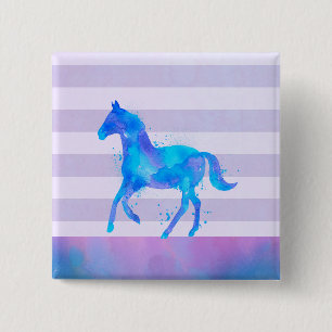 Wild Horse in Blue and Purple Watercolor 15 Cm Square Badge