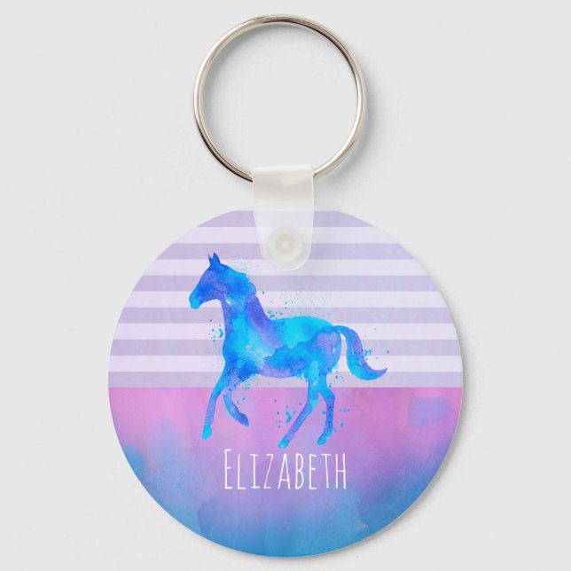 Wild Horse in Blue and Purple Watercolor Key Ring (Front)