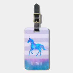 Wild Horse in Blue and Purple Watercolor Luggage Tag