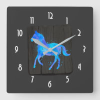 Wild Horse in Blue and Purple Watercolor on Black