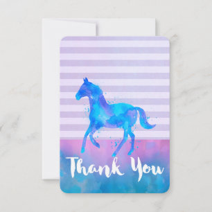 Wild Horse in Blue and Purple Watercolor Thank You Card