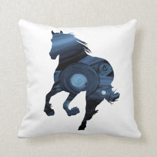 Wild horse in Blue  Throw Cushion