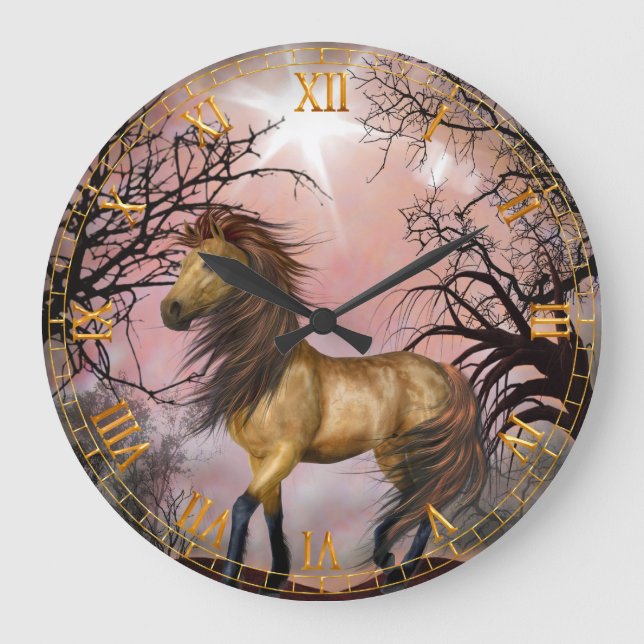 Wild Horse in the Woods Wall Clock (Front)