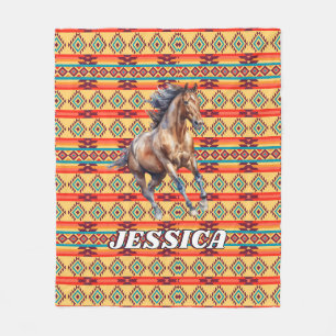 Wild Horse Native American Decor Fleece Blanket