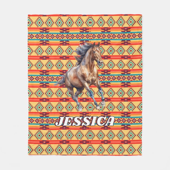 Wild Horse Native American Decor Fleece Blanket (Front)