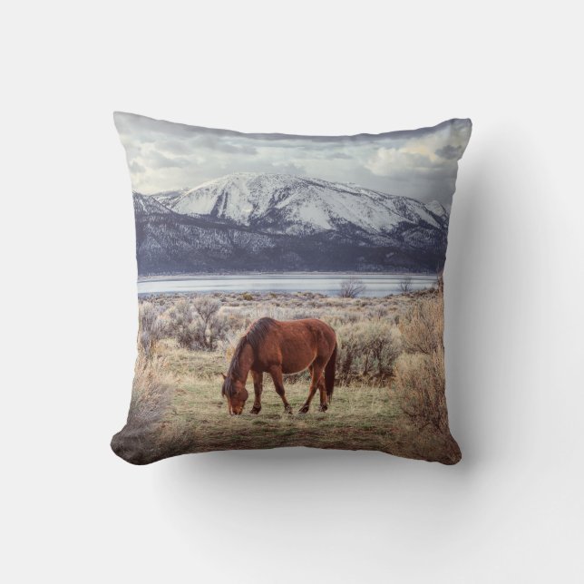 Wild horse: Nevada winter landscape. Cushion (Front)