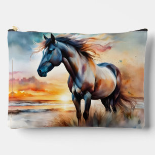 Wild Horse on Grassy Dune at Sunset  Accessory Pouch