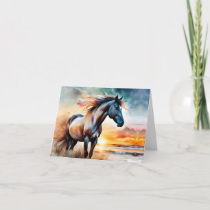Wild Horse on Grassy Dune at Sunset  Card