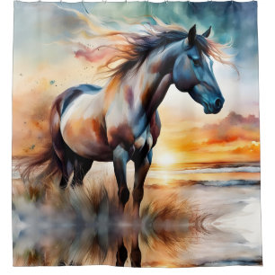 Wild Horse on Grassy Dune at Sunset  Shower Curtain