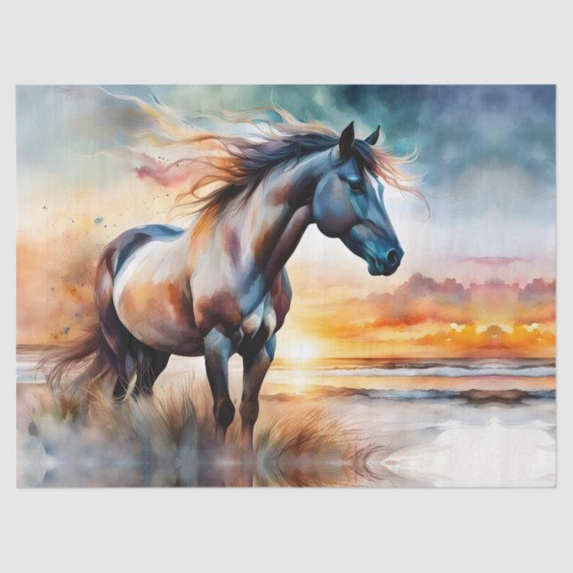 Wild Horse on Grassy Dune at Sunset  Tissue Paper (Front)