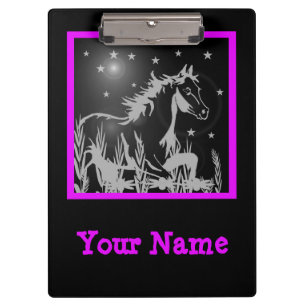 wild horse pink graphic, personalised clipboard