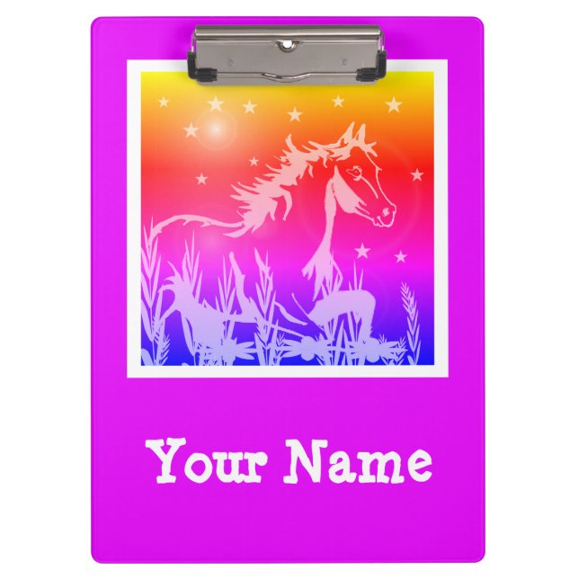wild horse pink graphic, personalised clipboard (Front)