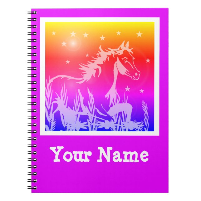 wild horse pink graphic, personalised notebook (Front)