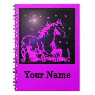 wild horse pink graphic, personalised notebook
