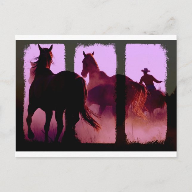 Wild Horse Roundup Triptych Postcard (Front)
