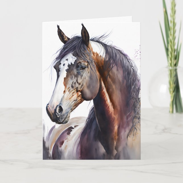 Wild Horse Stallion Equine Watercolor Card (Front)