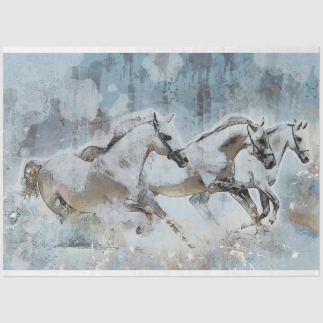 Wild Horse Stampede Western Decoupage Art Tissue Paper (Front)