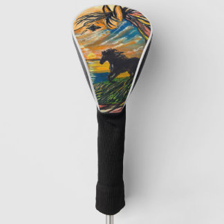 Wild Horse Sunset Art - Handmade artwork Golf Head Cover