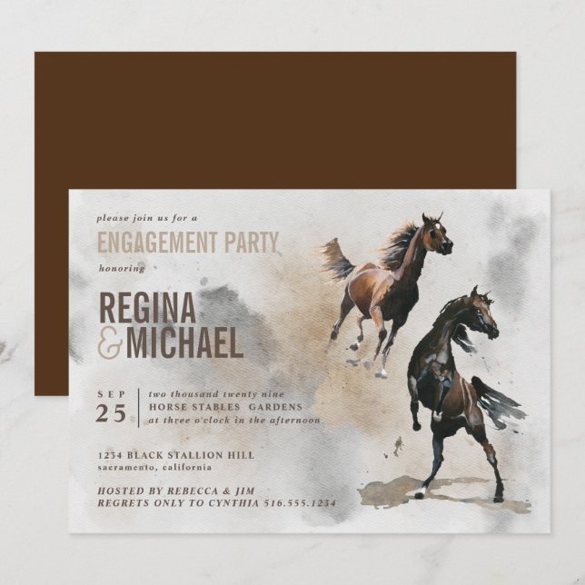 Wild Horse Watercolor ENGAGEMENT PARTY Wedding  Invitation (Front/Back)