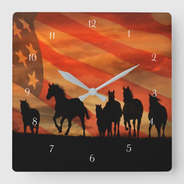 Wild Horses American Mustangs Square Wall Clock (Front)