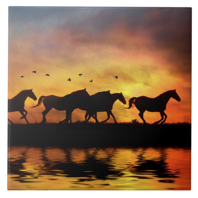 Wild Horses and Water Art Tile (Front)