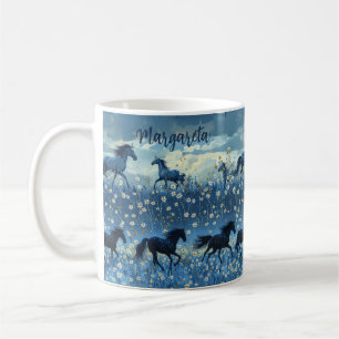 Wild Horses and Wildflowers Personalised Mug Blue