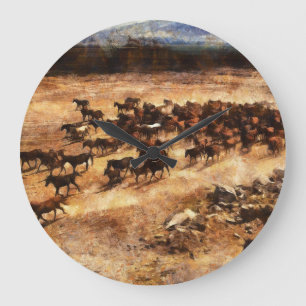 Wild Horses: Artistic Animal Majesty. Large Clock