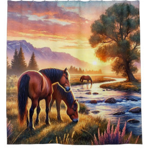Wild Horses at Sunset  Western Shower Curtain