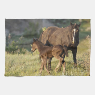 Wild Horses at Theodore Roosevelt National Park Tea Towel