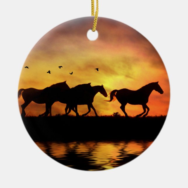 Wild Horses Ceramic Tree Decoration (Front)