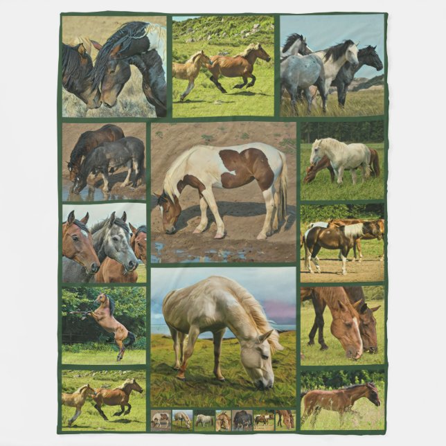Wild Horses Collage Fleece Blanket (Front)