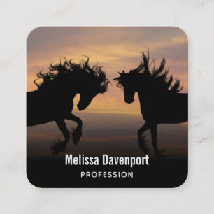Wild Horses Dancing Silhouette Equestrian Square Business Card