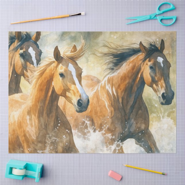 Wild horses  decoupage watercolor western tissue paper (Craft)