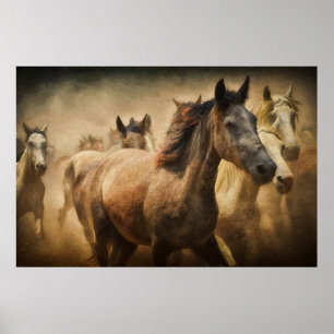 Wild horses digital painting poster