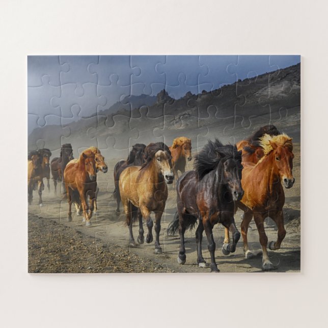 Wild Horses Dusty Desert Mountains Hills Photo Jigsaw Puzzle (Horizontal)