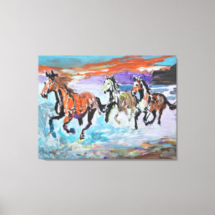 Wild Horses Galloping on the Beach Canvas Print
