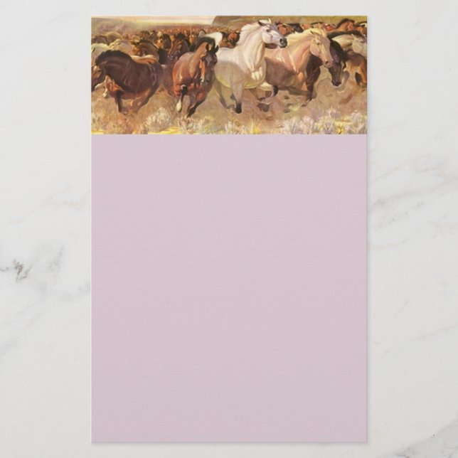 Wild Horses Horse Letterhead Stationery Lavender (Front)