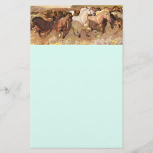 Wild Horses Horse Letterhead Stationery Light Blue