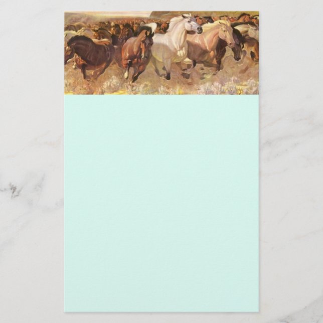 Wild Horses Horse Letterhead Stationery Light Blue (Front)