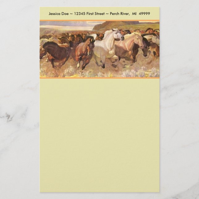 Wild Horses Horse Mustang Stationery Note paper (Front)