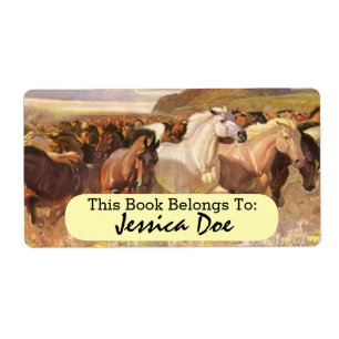 Wild Horses Horse Run Art Personal Bookplate Label