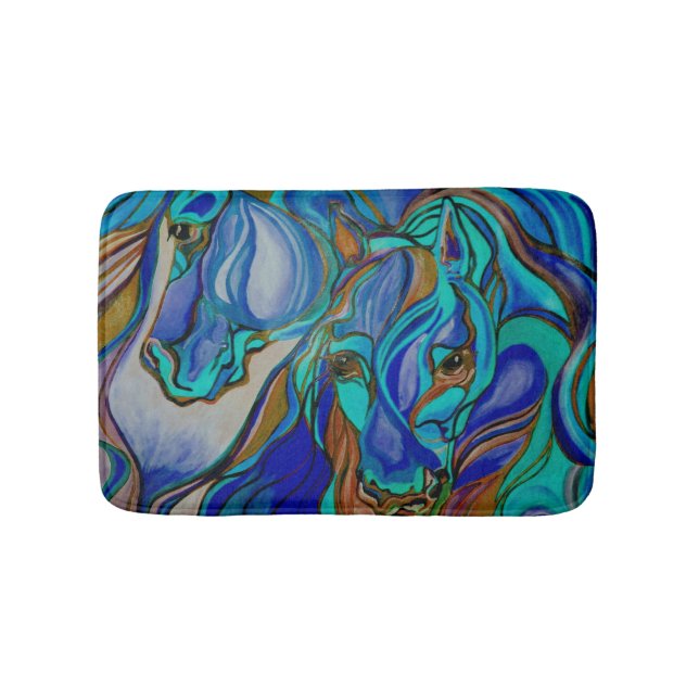 Wild Horses In Brown and Teal Bath Mat (Front)
