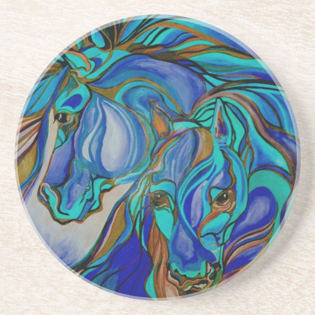 Wild  Horses In Brown and Teal Coaster (Front)