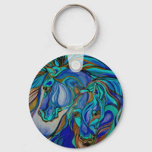 Wild Horses In Brown and Teal Key Ring