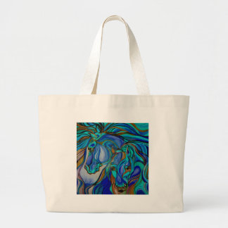 Wild Horses In Brown and Teal Large Tote Bag