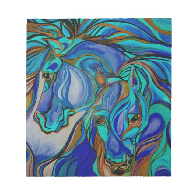 Wild Horses In Brown and Teal Notepad (Front)