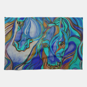 Wild Horses In Brown and Teal Tea Towel