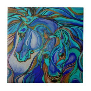 Wild Horses In Brown and Teal Tile