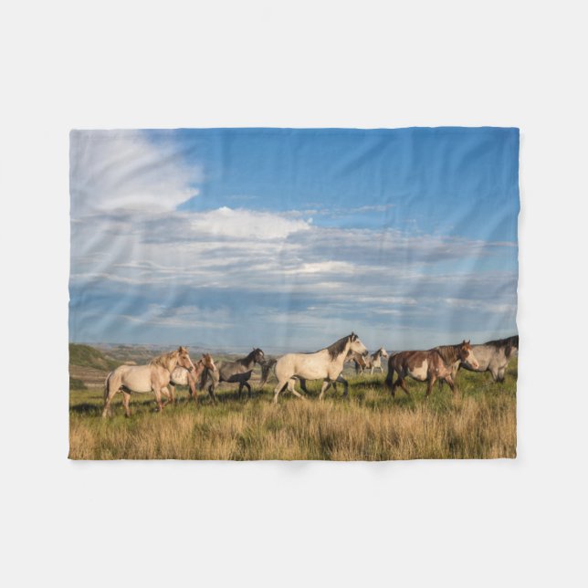 Wild Horses in Theodore Roosevelt National Park Fleece Blanket (Front (Horizontal))