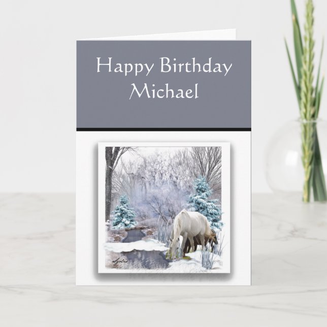 Wild Horses in Winter Birthday Card for Him (Front)